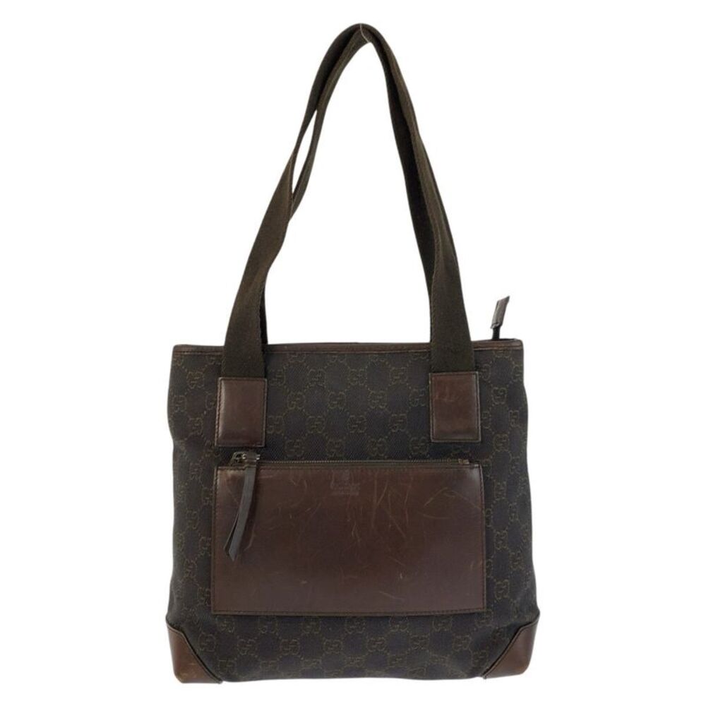 Gucci Brown GG Canvas Leather Tote Bag
